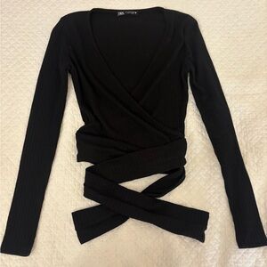 Zara wrap long sleeve top, size small black